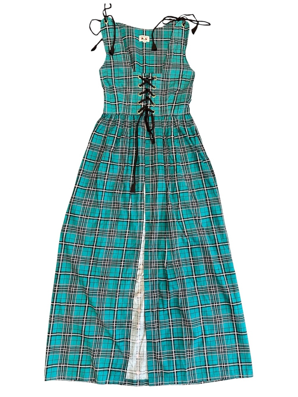 Reminisce Plaid Corset Dress Open Front Size XXS/XS Tie Shoulders Renn Faire